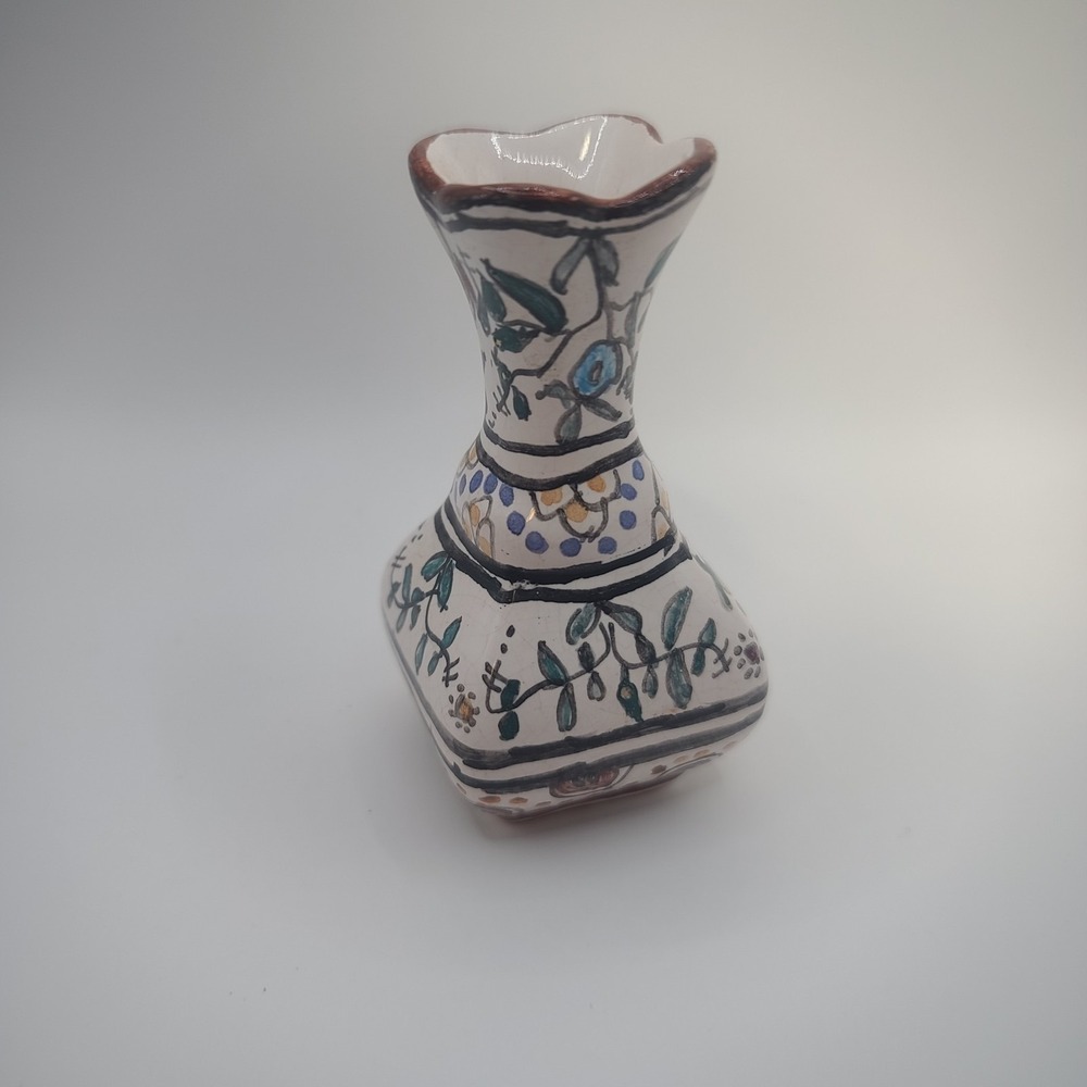 Miniature Handpainted Porcelain Vase Toothpick Holder Trinket Portugal 3.5 In